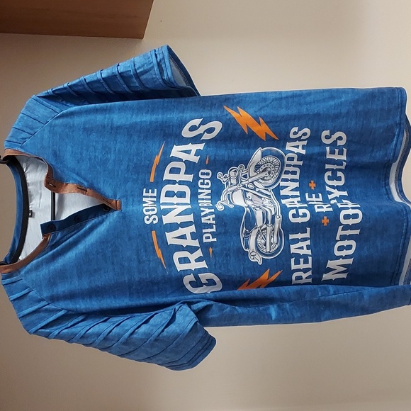 Other - Men's Graphic Short Sleeved Shirt GRANDPAS & MOTORCYCLES Sz XL In BLUE